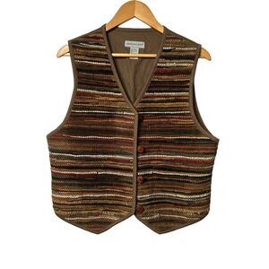 Northern Isles Vintage 1998 Woven Suede Leather Vest L Brown Hippie Western 90s